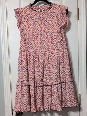 JODIFL Pink Floral Ruffle Tiered Dress